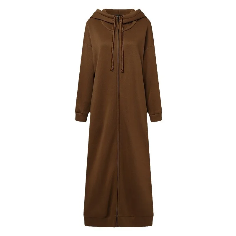 Fleece-tröja med huva, avslappnad långärmad jacka med dragkedja, dam, plusstorlek, enfärgad morgonrock för kvinnor
