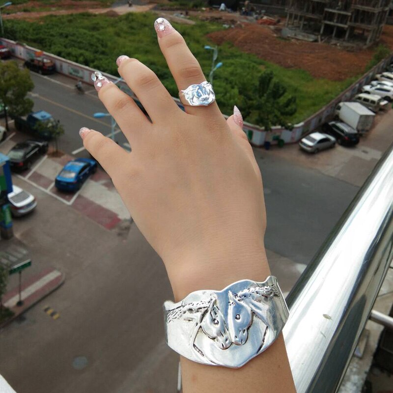 Hzew Twee Liefde Paard Armbanden Cuty Oude Zilveren Kleur Paard Armband Voor Vrouwen