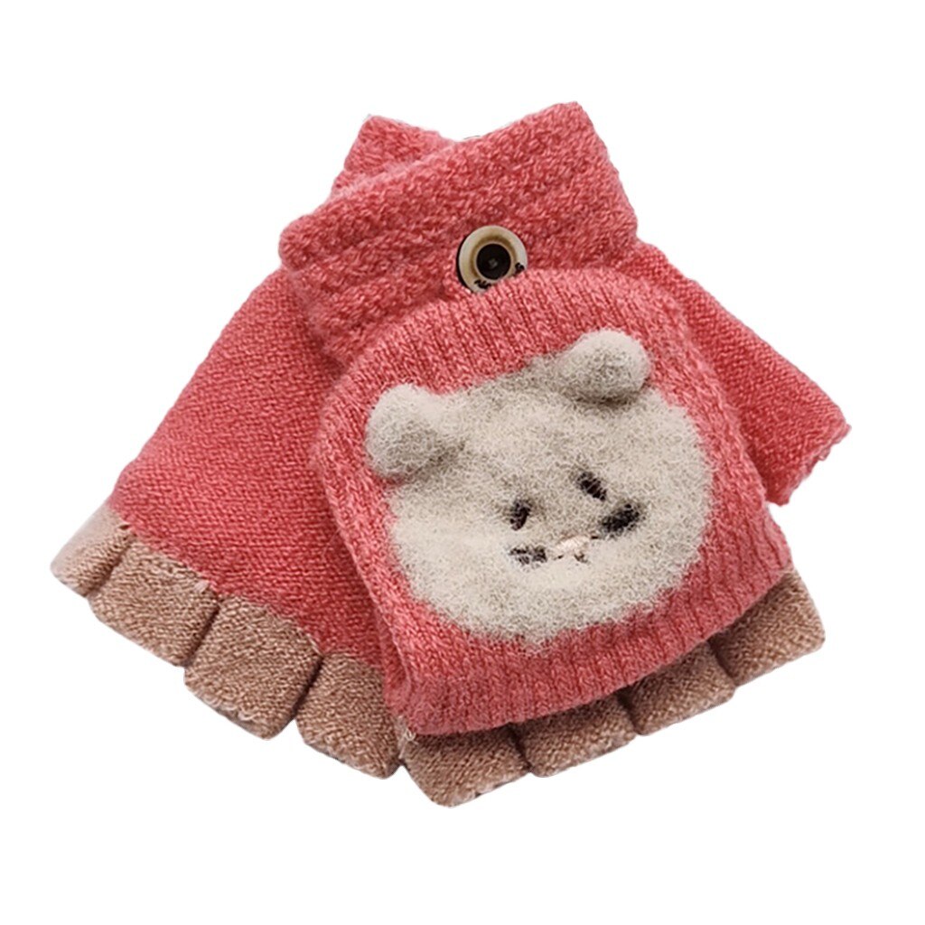 Guantes con estampado de dibujos animados para bebé, para invierno, cálidos, convertibles, con tapa, sin dedos, para invierno: Watermelon Red