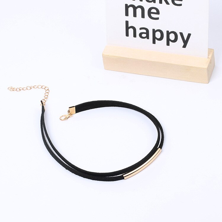 Mode Buigen Buis Fluwelen Choker Ketting Double Layer Stijl Koppel Zwarte Korte Lederen Ketting Charm Collier Femme