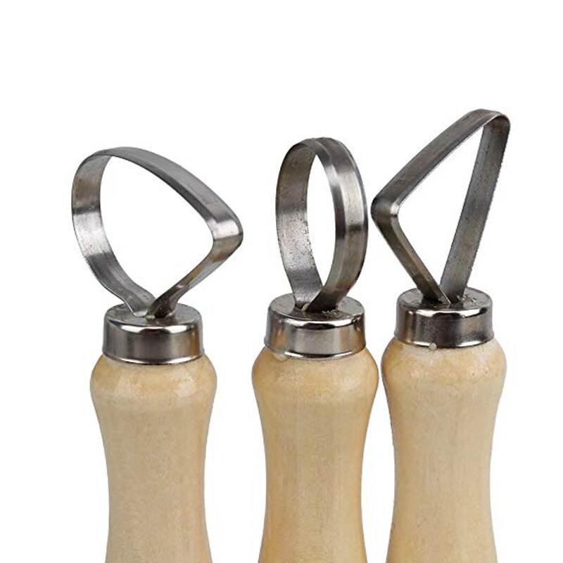 10pcs Stainless Steel Wooden Thick Handle Flat Wire Cutter Clay Pottery Sculpting Tool Set Pottery Clay Large Ribbon Sculpt Tool