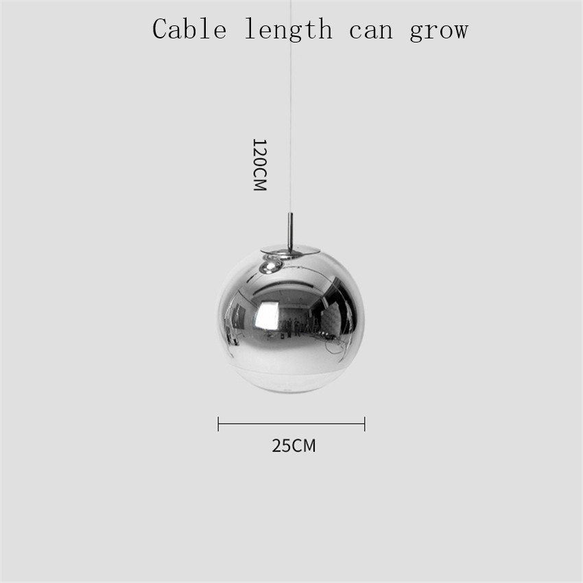 Argent or verre Lustre pendentif lumières Globe boule pendentif LED lampe salon Luminaire suspendu lampara Lustre éclairage E27: Silver 25CM