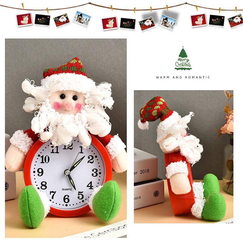 Horloges de noël nouvelle père noël bonhomme de neige poupée en forme de bureau horloge maison aiguille batterie Table décorations de noël fête décor