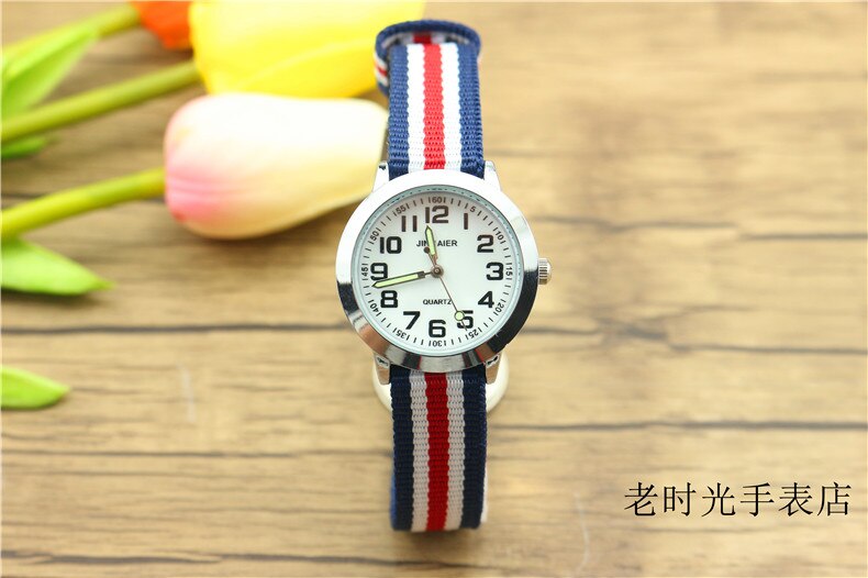 simple boys and girls learn to time number quartz watch kids luminous hands tutor nylon sports Dibujos de reloj: mix red  white