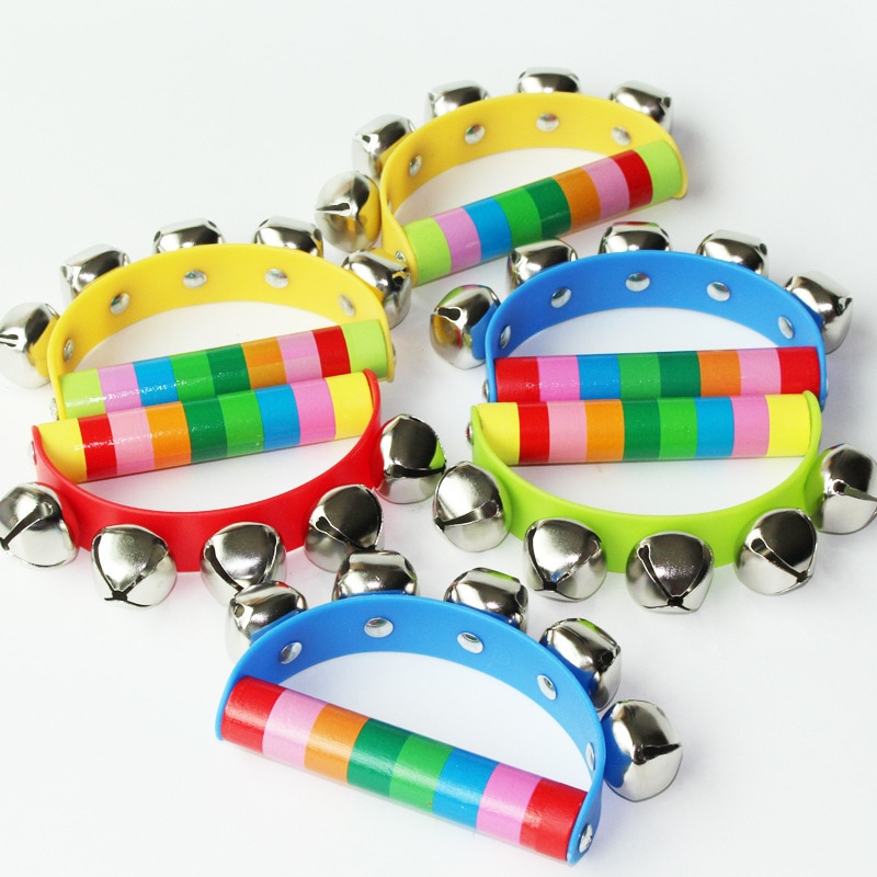 1pc Rainbow Baby Play 5 Jingle Toys Rainbow Wooden Ring Baby Rattles Stroller Toys Educational Teething Toys Random Delive