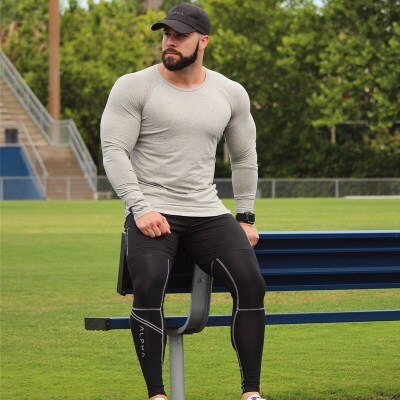 2020Autumn and Winter Muscle Fitness Brother Sports Running Training Long-sleeved T-shirt Men's Slim Long-sleeved T-shirt