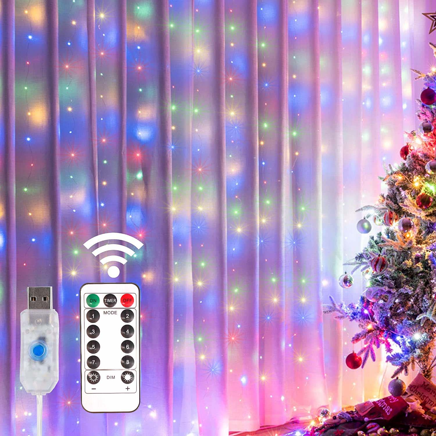 LED Kupfer Draht Vorhang Lichter USB Energie Gebühr Fernbedienung Girlande LED-leuchten Weihnachten Dekoration Girlande Fenster Beleuchtung Saiten: Grün / 61-70W
