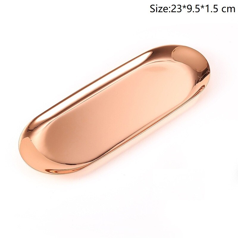 Färgglad metallförvaringsbricka guld oval prickig fruktfat smycken örhänge display fat dessert bröd tallrik kök bar porslin: B-rosaguld