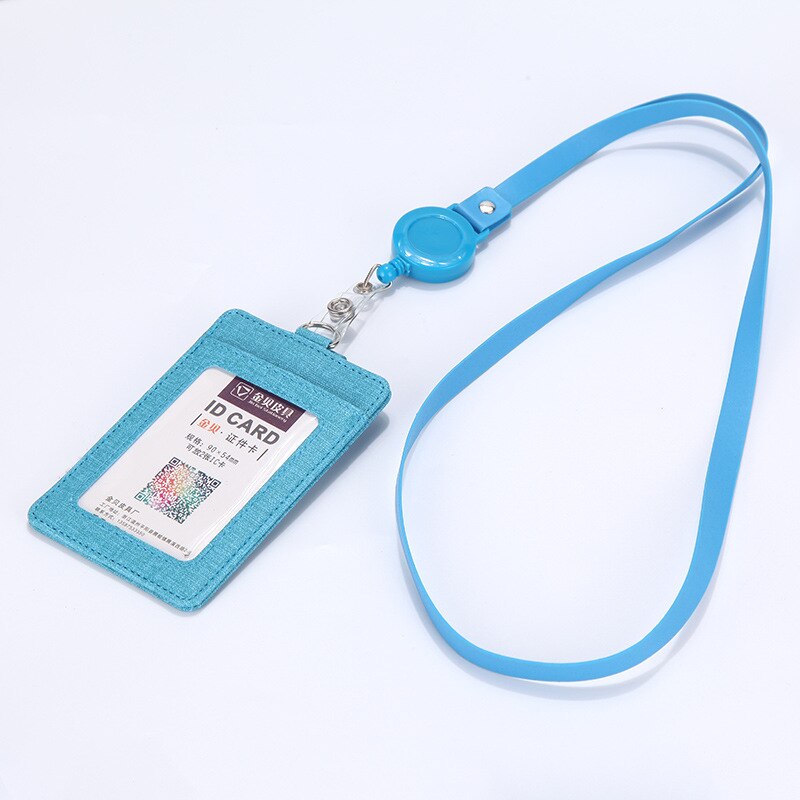 Work Badge Business Card Holder Men Women Worker with Rope Retractable PU Leather Employee Name ID Card Case Lanyard: Retractable pu rope3