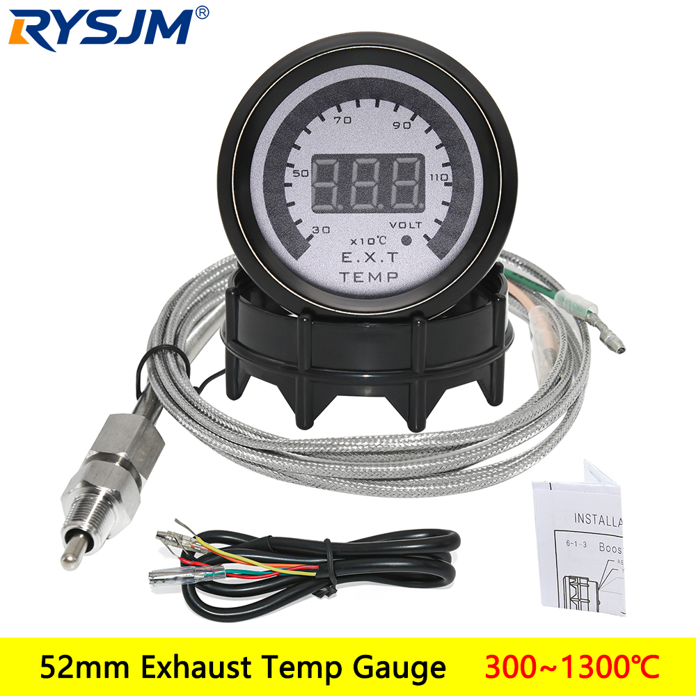 52MM Digitales LED-Boost-EXT-Abgastemperatur-Messgerät, Voltmeter, Spannungs-Luft-Kraftstoff-Verhältnis-Anzeige, Öldruck- und Öltemperaturmesser, Auto-Messgerät: Rot
