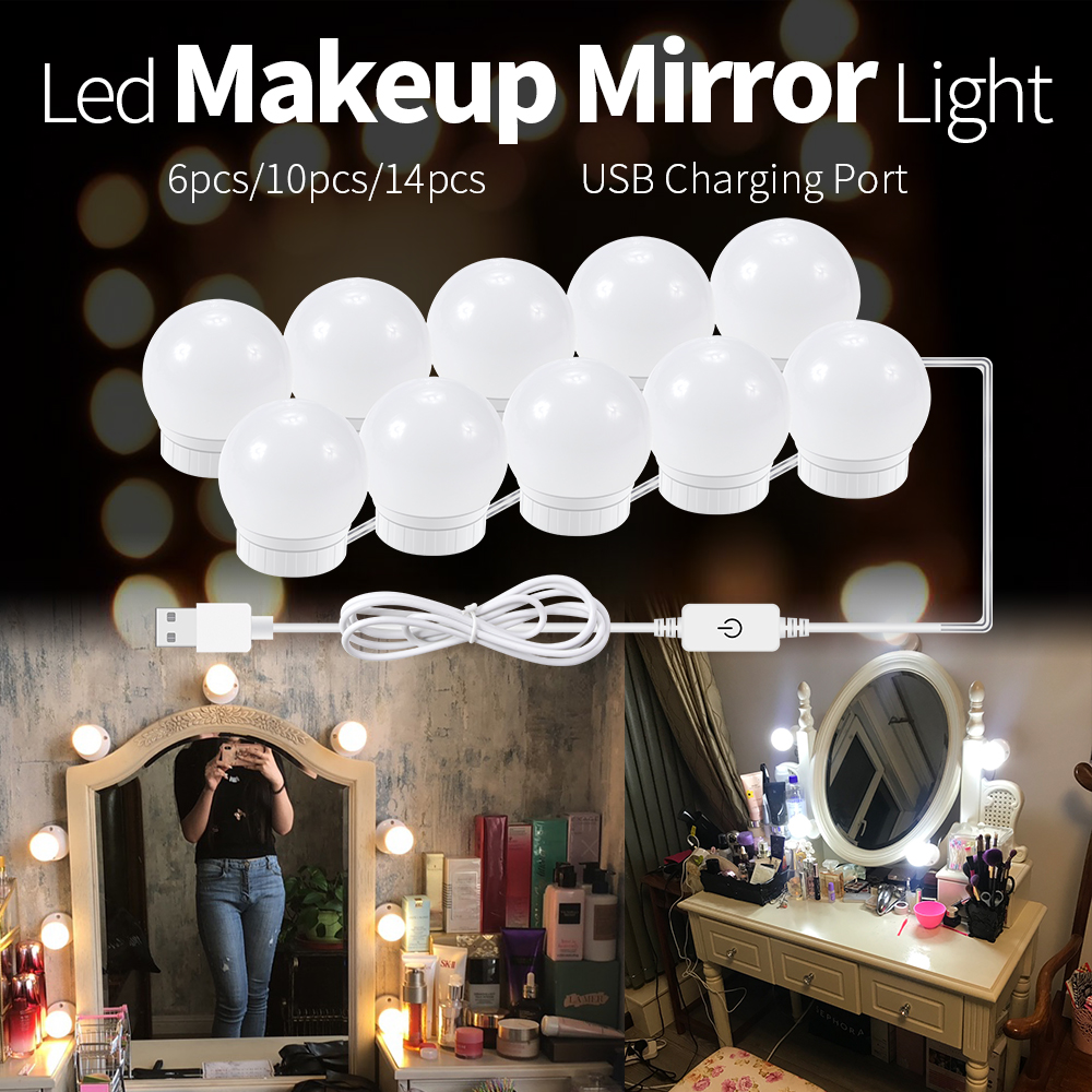 WENNI machen-hoch LED Lampe USB LED Eitelkeit Licht Schlecht Spiegel LED Licht Dressing Tisch Beleuchtung 2 6 10 14 Lampen dimmbare Zauberstab Lampe