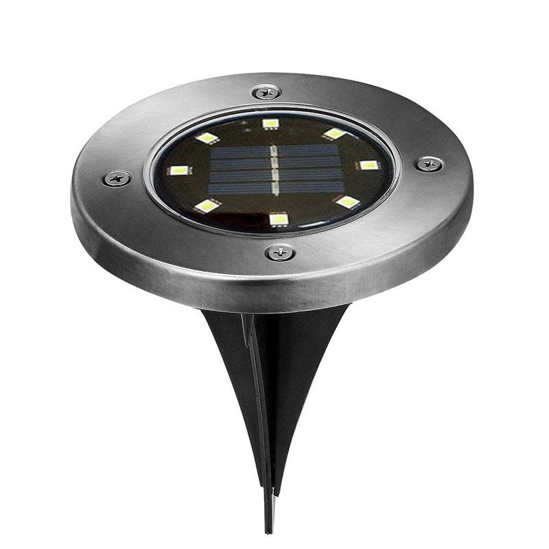 SOLLED 4PCS 8 LED Lawn Pin Lamp Solar-Poweredwith Warm White Light Outdoor Stainless Steel Yard Garden Light Decoration