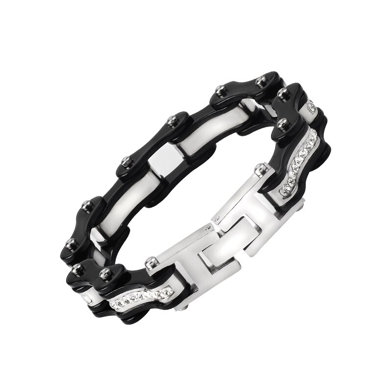 Pure black Motorcycle Bicycle Polishing Biker Bracelet 316L Stainless Steel Men's Bike Chains Bracelet Bangle Jewelry