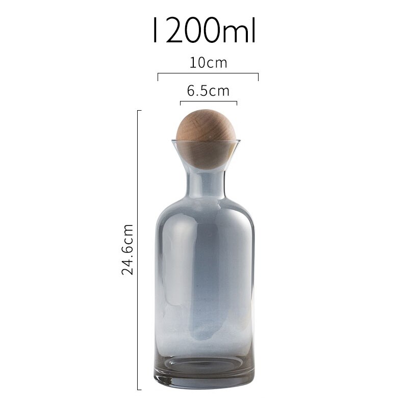 JINYOUJIA Nordic Glass Carafe Water Pitcher with Wood Lid Kettle Drinking Cup Tea Pot Juice Jug Household Drinkware: GRAY 1200ml