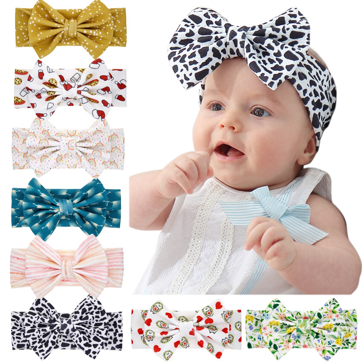 Gorros para bebé con lazo, cinta ancha para la cabeza con estampado Floral, accesorios para el cabello, diadema de princesa para niño pequeño, tocados,