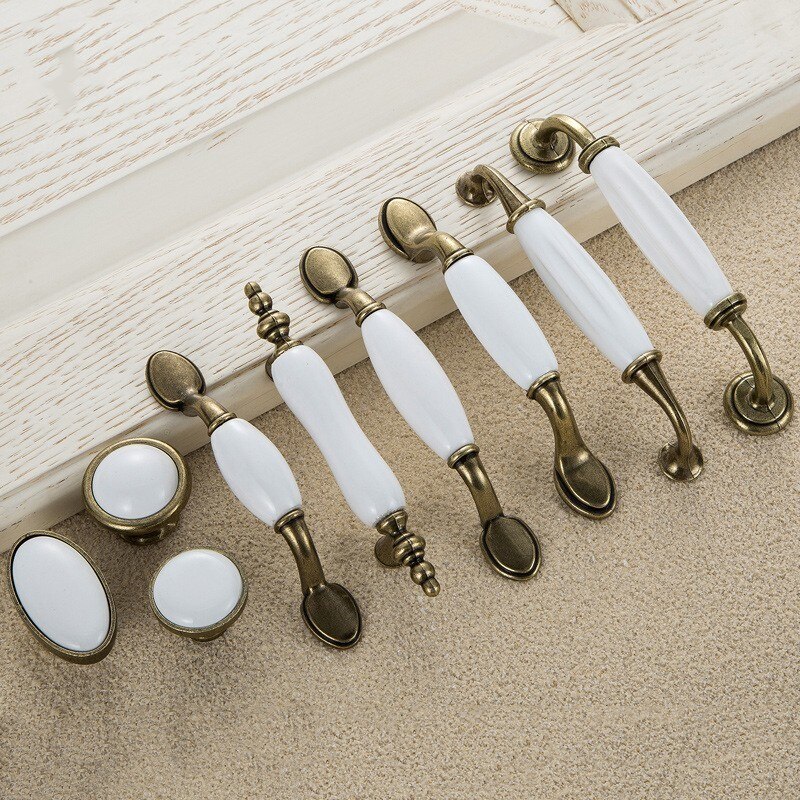 Antique Door Handles for Kitchen Cabinets Knobs and Handles White Ceramic Door Handle European Furniture Handles Drawer Pulls