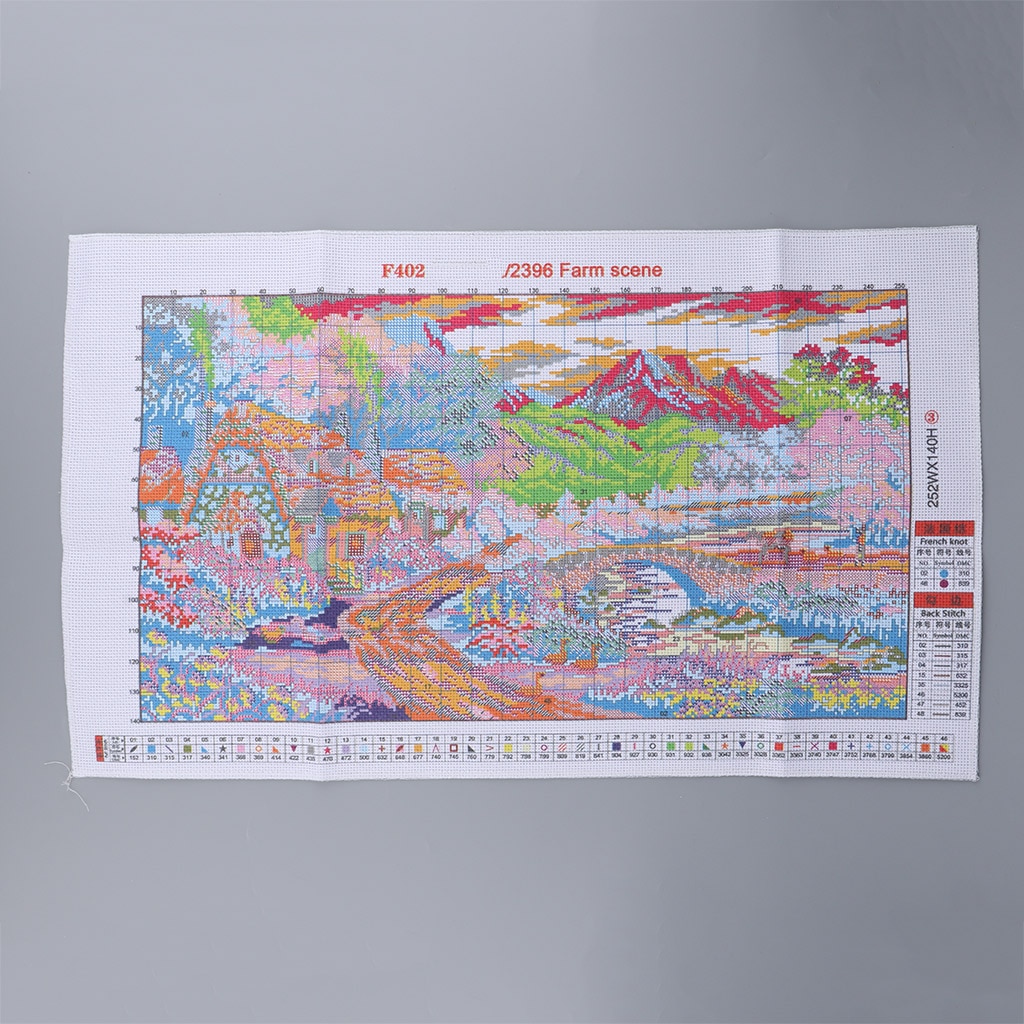 14CT 54x33cm Farm Scene Stamped Cross Stitch Kit Needlework for Beginners