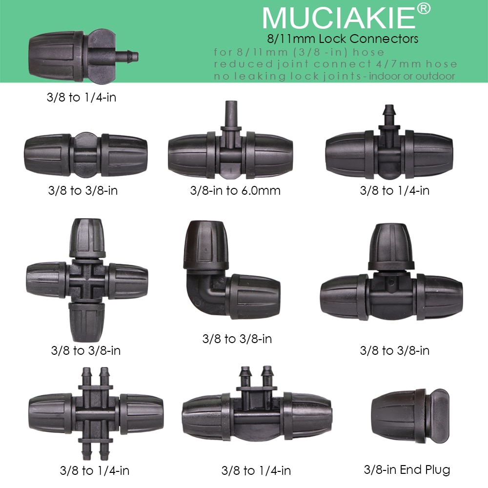 8/11 mm Wasserschlauchanschluss, Gartendusche, Schloss, Kupplungsadapter, 3/8 Zoll Bewässerungsverbindungen für Gartenschläuche