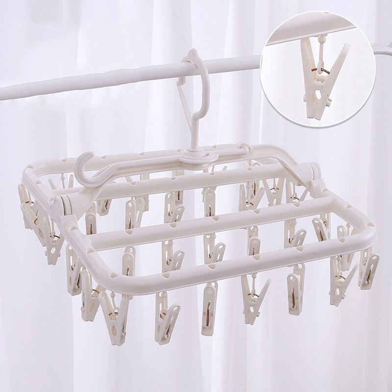 32Clips Rack secado de ropa Clip de plástico de calcetines a prueba del viento secado estante giratorio hogar calcetines ropa secador de productos: 10