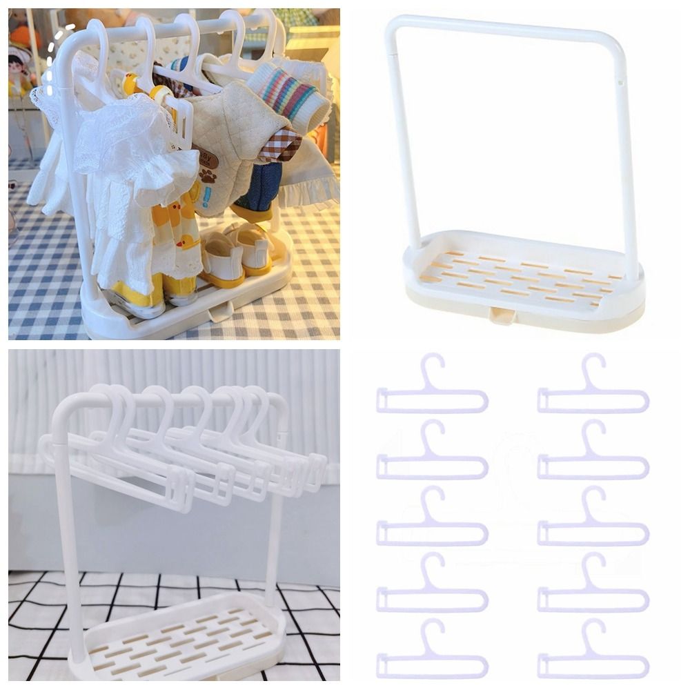 Perchero blanco para ropa de muñecas, accesorios para muñecas, casa de juego, Mini organizador de tela, accesorios para fotos, perchas para muñecas en miniatura de juguete