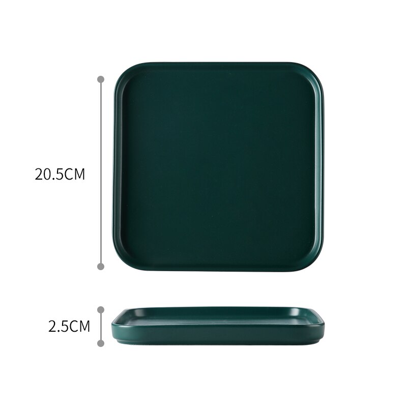 Firkantet tallerken flat keramisk servise hjem kjøkken porselen rekvisita biff matbit kake fett romantisk middagsretter: Grønn 20.5cm