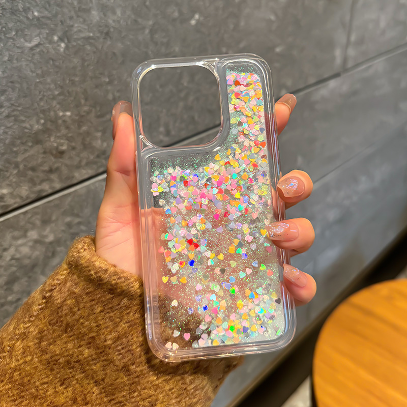 Glitter stjerne kjærlighet kvikksand deksel til iphone 16 15 14 pro max luksuriøst telefondeksel mykt klart destellos move arena fundaskjell jente