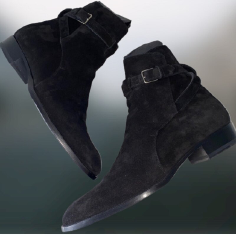 Chaussure en Faux daim à talon bas pour Homme, style rétro, à la , décoration en métal, KF737, printemps et automne