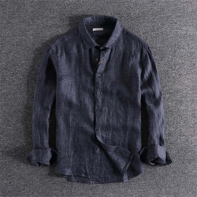 Japanilainen harajuku vintage miesten #39 urbaani poikien rento napittaa pitkähihaiset pellavapaidat plus koko: Versio 2 / Xxl