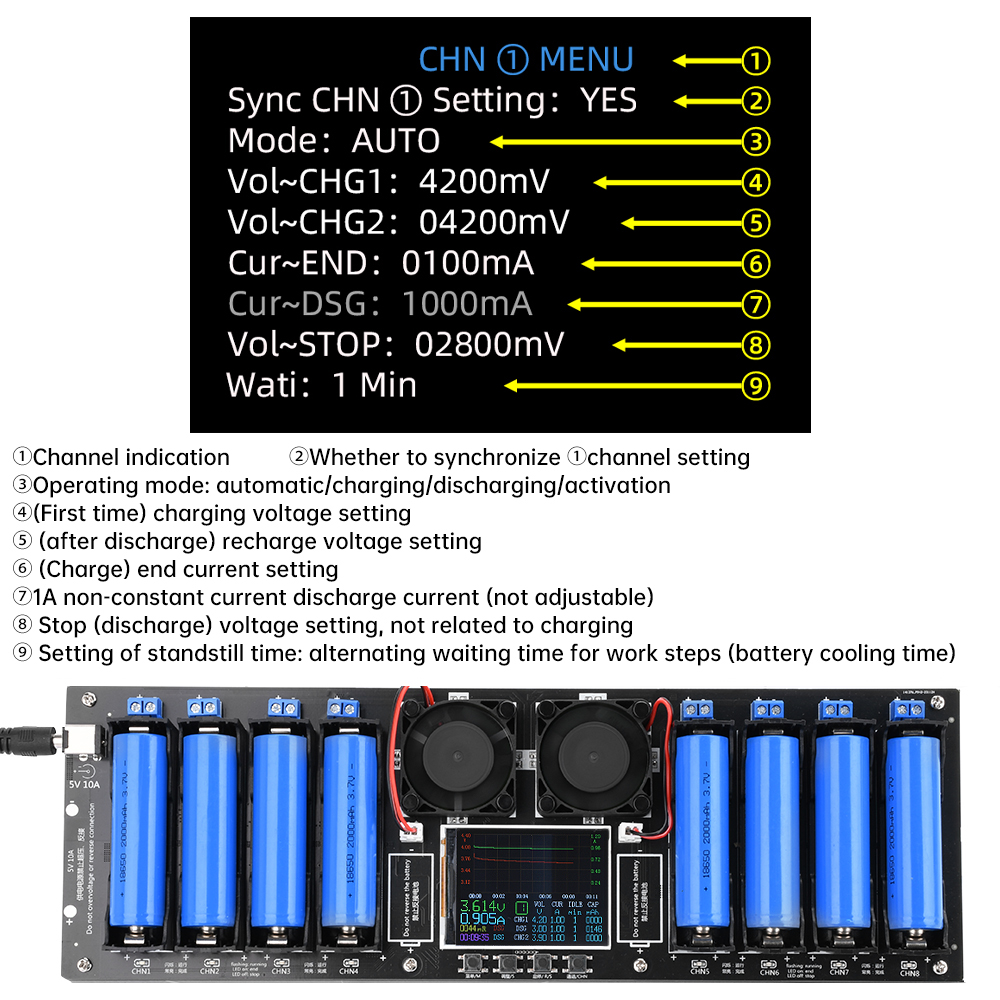 Probador de resistencia interna de capacidad de batería de litio 18650 21700, pantalla a Color, módulo de detección de potencia Digital, cc 5V, 10A, automático
