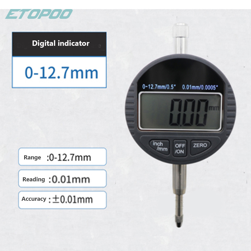 0-12.7Mm 25.4Mm Digitale Wijzerplaat Diepte Gage Met Harden Lichtmetalen Meetkop Dial Meters Diepte Indicator Meten instrument: 12.7mm indicator