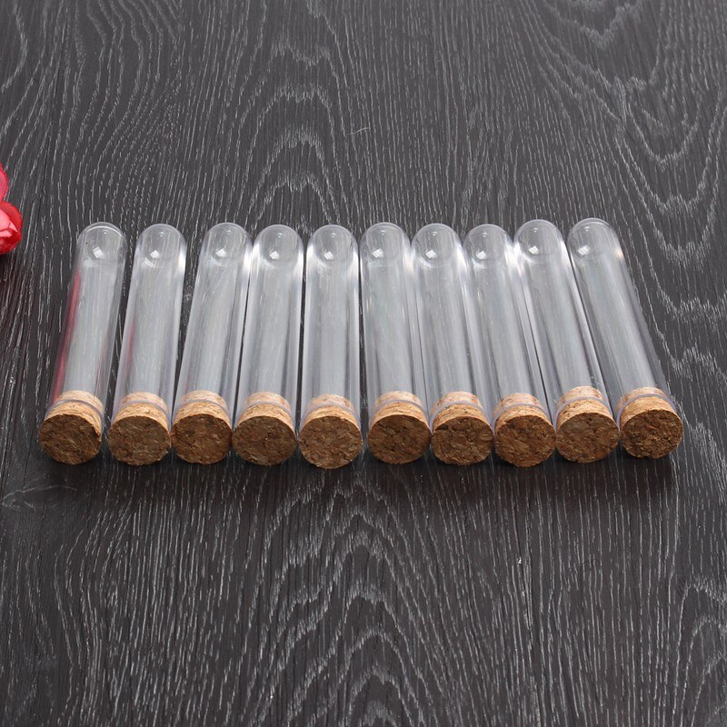 " 100 stk / lot gennemsigtig plastik reagensglas med korkpropper rund bund 15 x 100mm skolelaboratorium uddannelsesmateriel"
