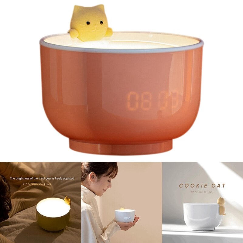 Alarm Light, Three Levels of Light Can Be Adjusted Freely. Cartoon Cat Alarm Clock Light for Girls, Bedroom