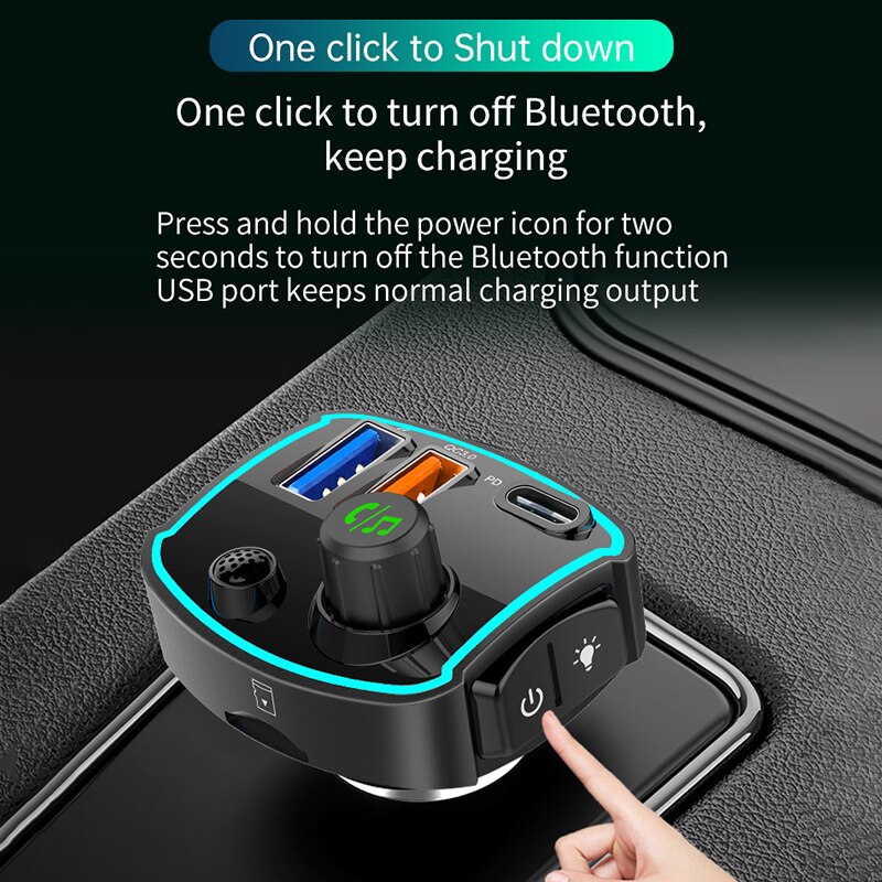 Receptor con Bluetooth para coche, transmisor FM manos libres, reproductor de música mp3, modulador, USB Dual, QC3.0, PD18W, carga rápida, disco en U, novedad de 5,0
