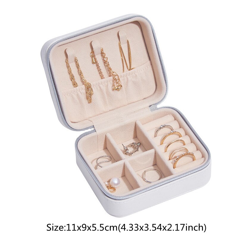 Neceser de viaje para organizar joyas, caja de almacenamiento de joyería de cuero Pu resistente al agua, para el hogar, pendientes, anillo, artículos de organización: A White Single Layer