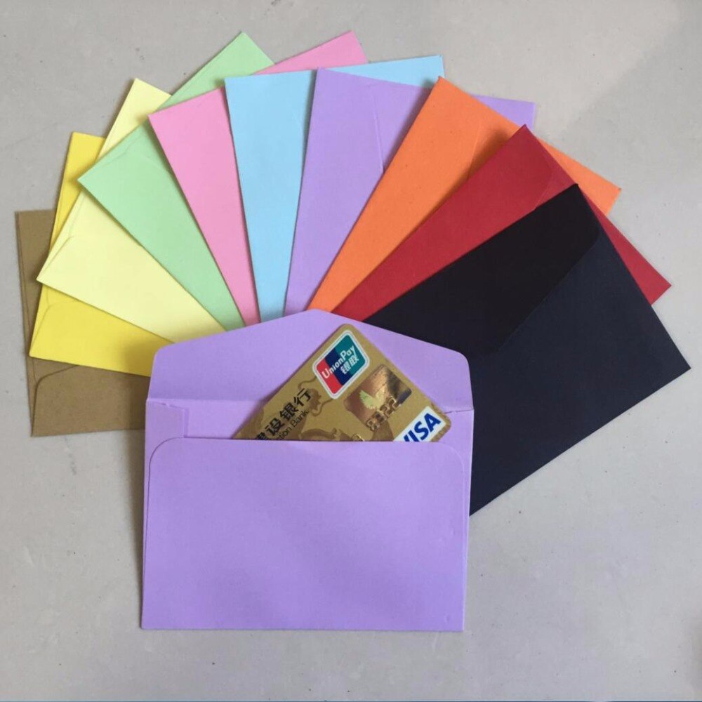 100 pcs/lot bonbons/papier Kraft 10 enveloppes vierges de couleur 118x82mm enveloppes de carte bancaire cartes de voeux Mini enveloppes carte de membre