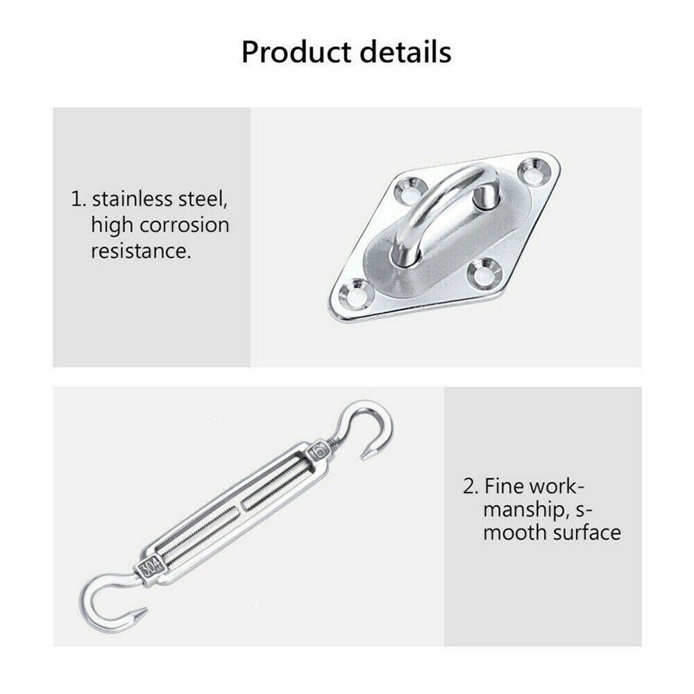 24Pcs/Set Sun Shade Sail Stainless Steel Hardware Installation Kit Turnbuckle Pad Eye Snap Hook Accessories