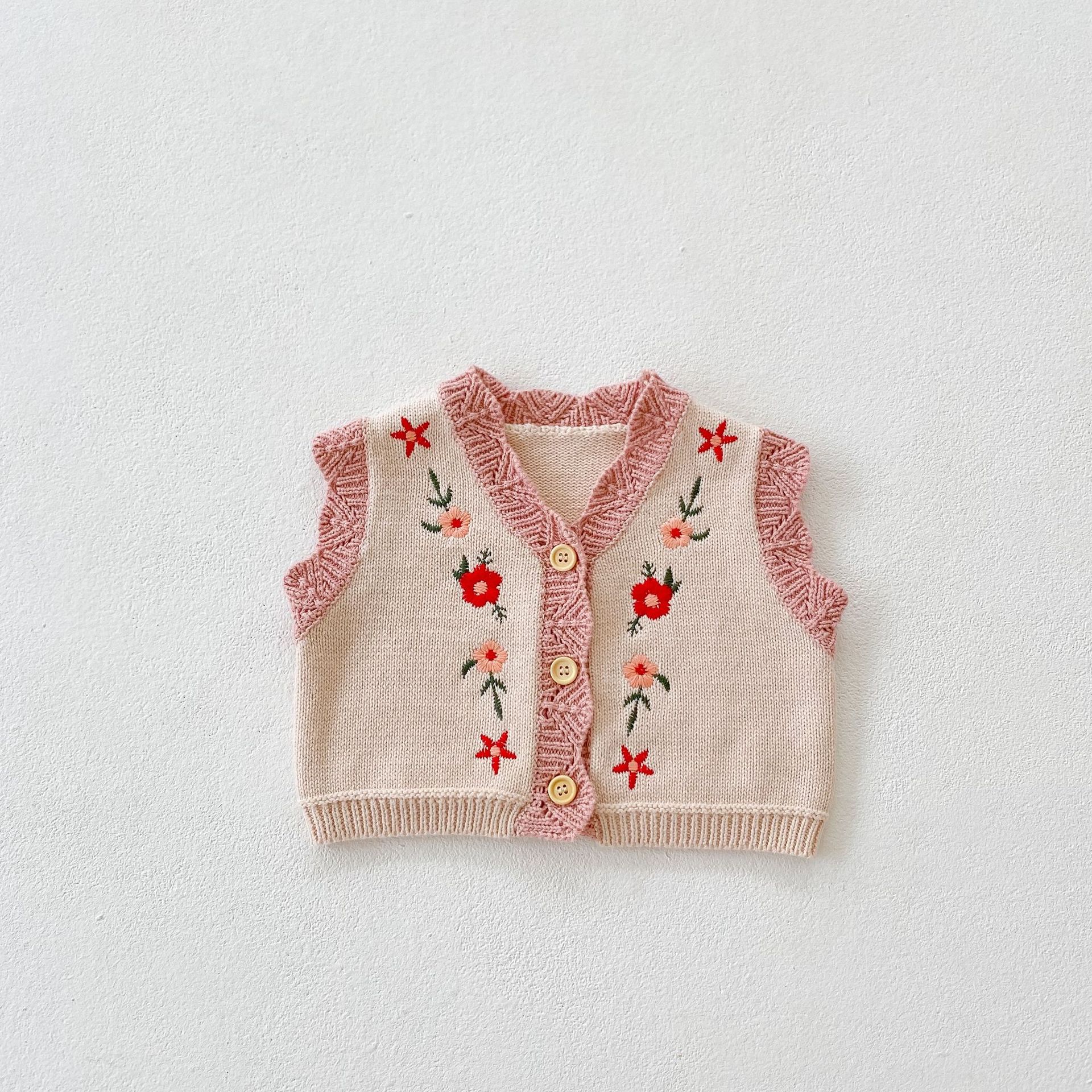 2022 autunno neonata all-match bambino 0-2 anni cardigan filato di cotone maglione lavorato a maglia ricamato scollo a v maglione gilet cappotto: Beige / 3T