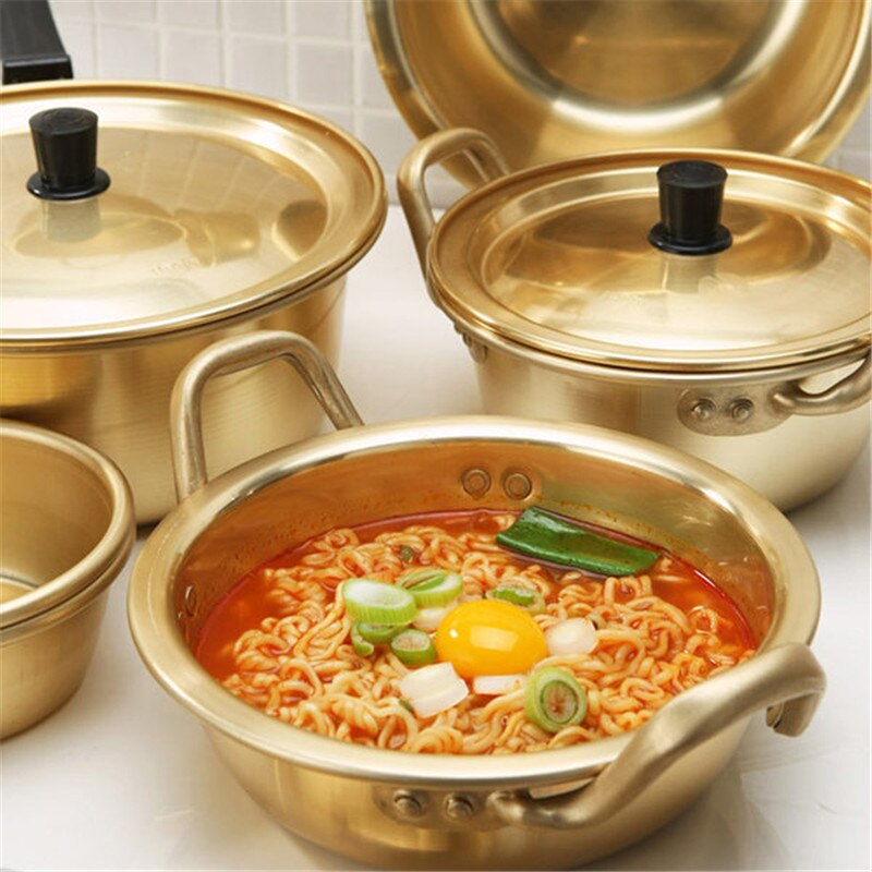 Koreansk stil ramen nudler guld gryde aluminium suppe gryde oxideret belægning nudler mike æg suppe madlavning gyldent køkken køkkengrej
