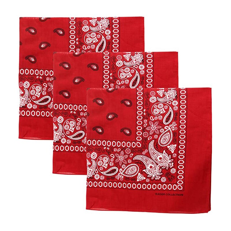 Zestaw 3 bandany robić jazdy rowerem Paisley 100% Bandana bawełniana plac na zewnątrz szalik czarny czerwony wzór Paisley pałąk drukowane dla kobiet/mężczyzn/chłopiec: Czerwony