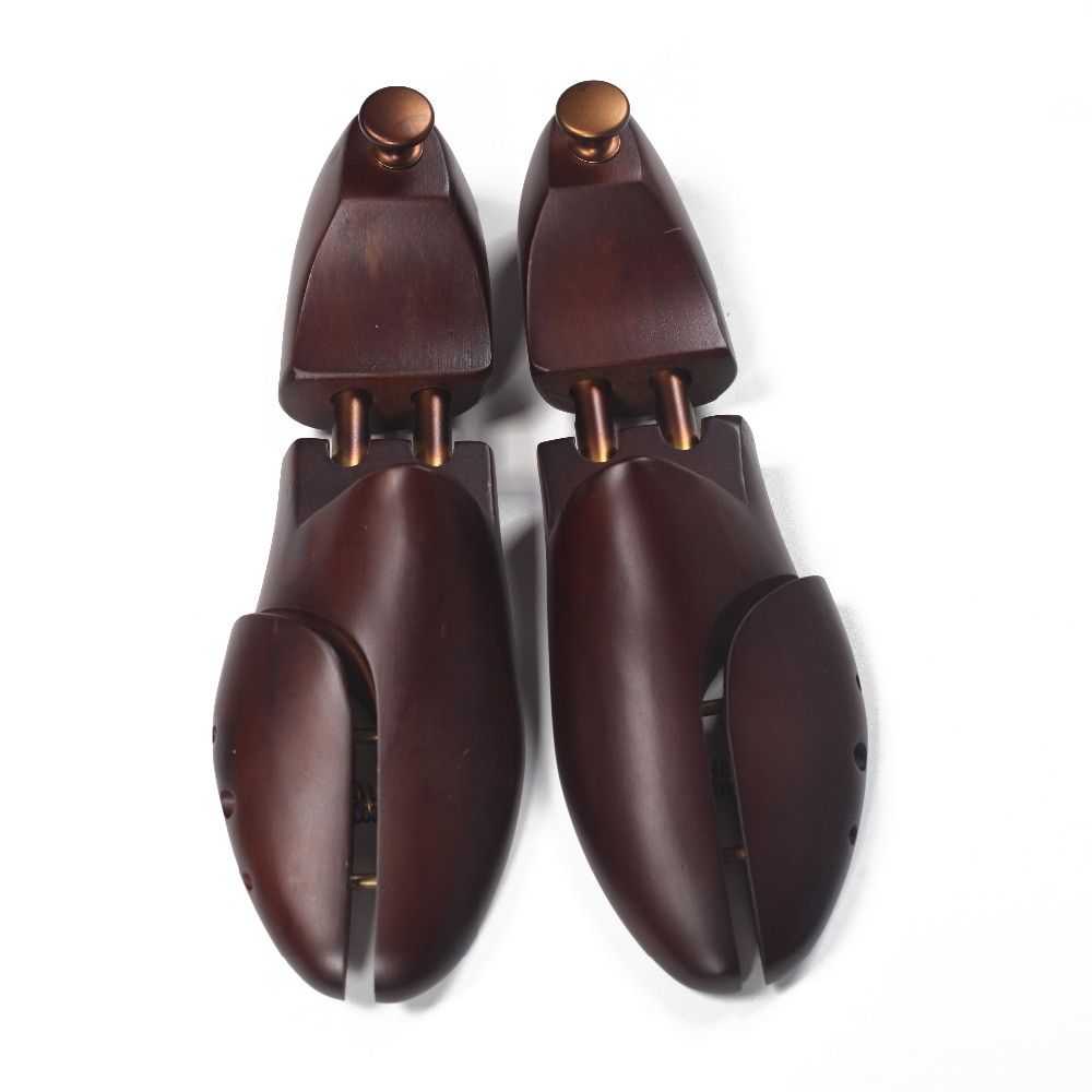 Menns seder tre sko trær metall knott justerbar sko pleie retro brun maling