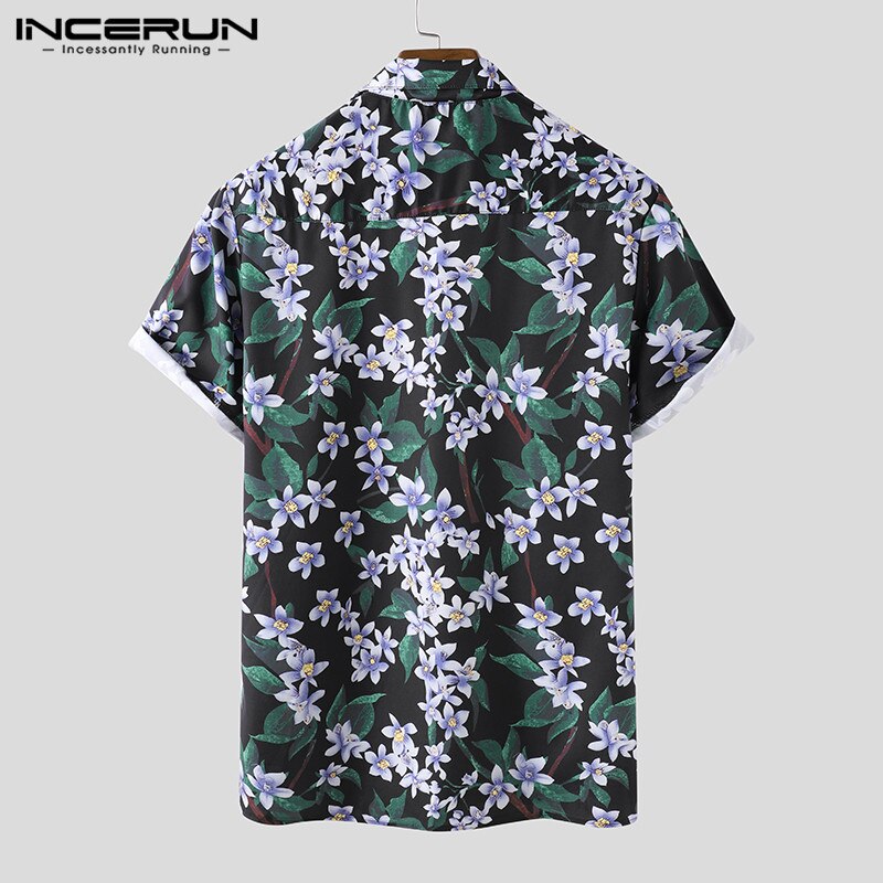 Incerun heren hawaiiaans overhemd korte mouw strand bloemenprint ademend knoop chic camisa zomer streetwear casual blouse 7