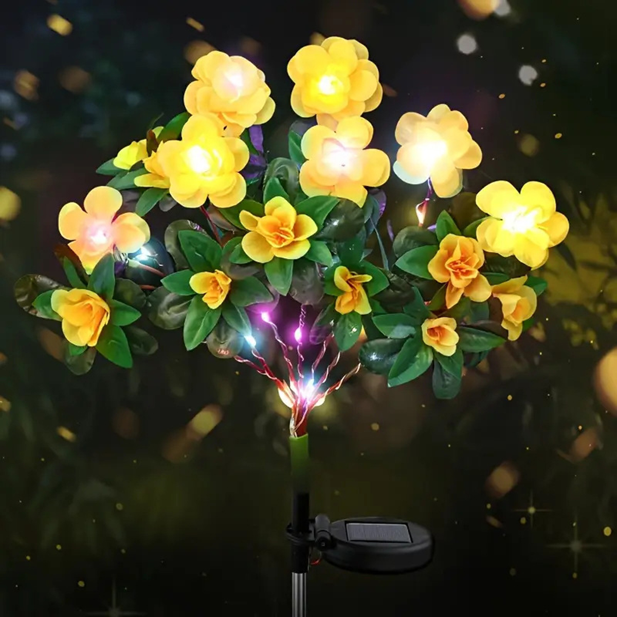 LED lumière solaire étanche azalée fleurs solaires lampe extérieure décorative pour jardin cour pelouse chemin éclairage mariage décor: Sunny Jaune / 6-10W