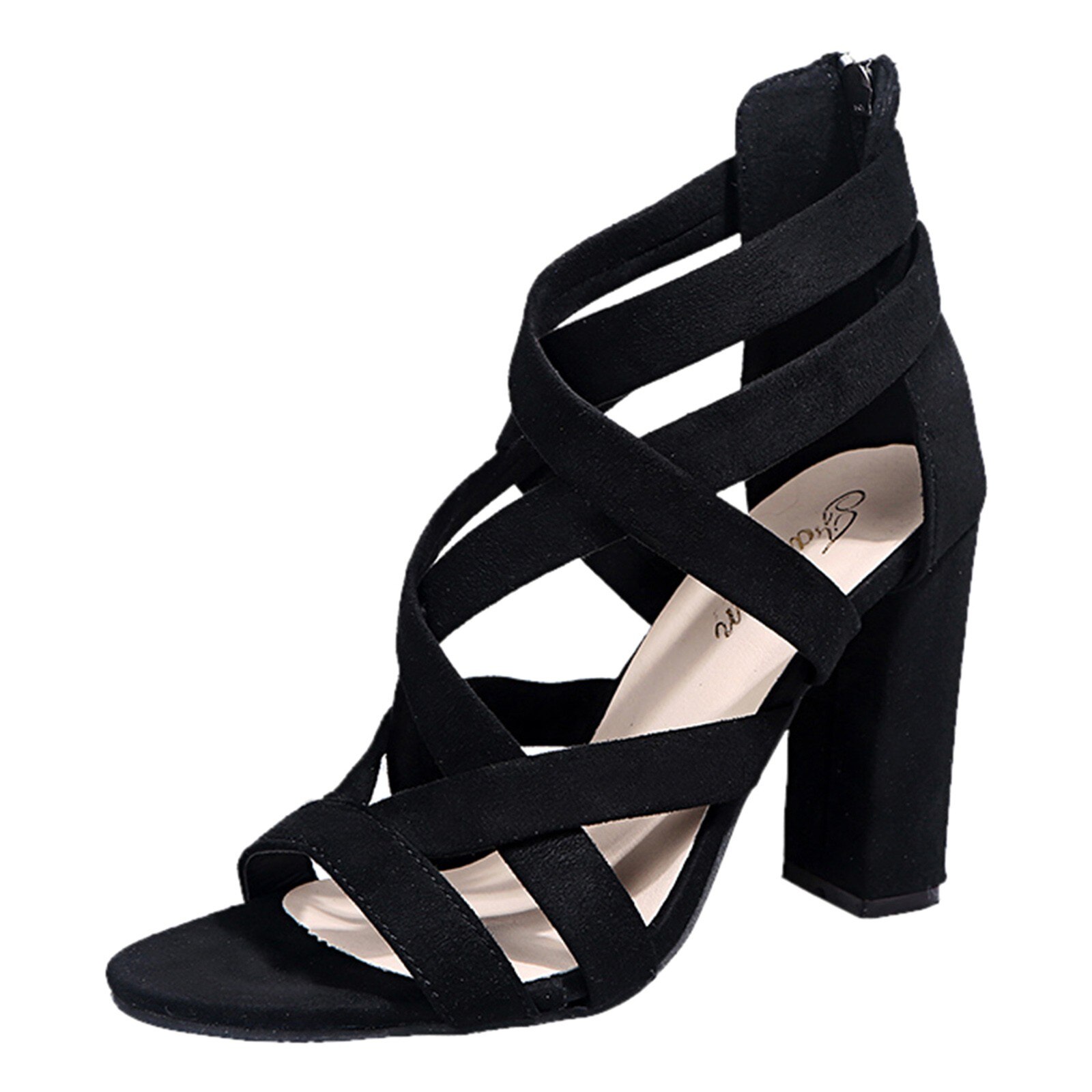 Vrouwen Bandage Rond Sandalen Zomer Dames Casual Hakken Ademende Rits Peep Toe Sandalen Slipper Comfortabele Strand Schoenen: Black / 41