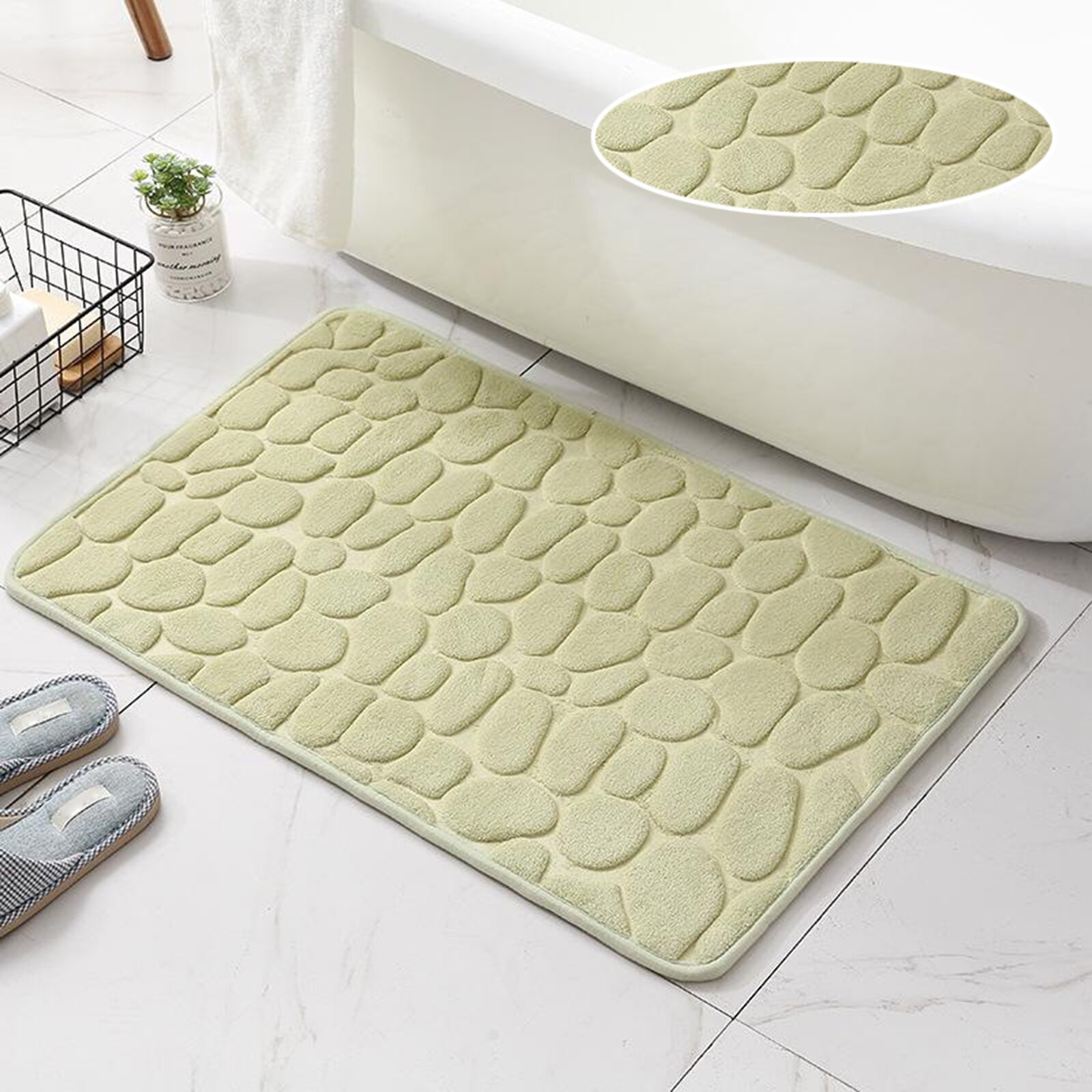 1pc Absorbent Soft Memory Foam Bath Mat Bathroom Shower Rug Non Slip Door Mat: Green 50x80cm
