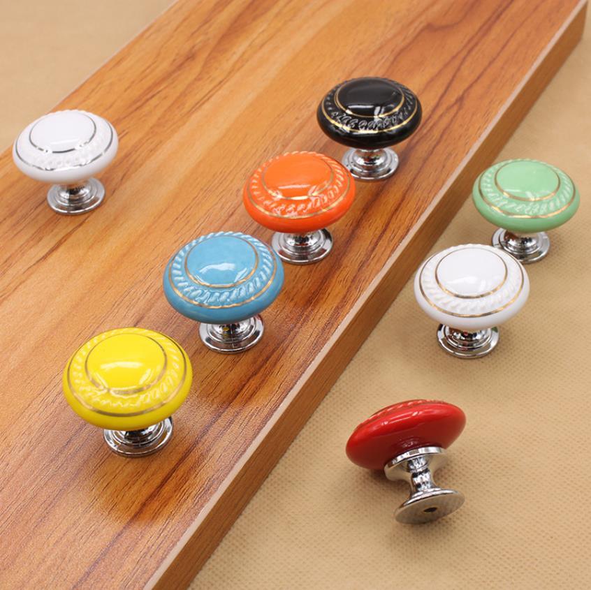 Ceramic Dresser Knob Drawer Pulls Handles Colorful Cabinet Knobs / Kitchen Furniture Hardware Green Red Blue Yellow Black White