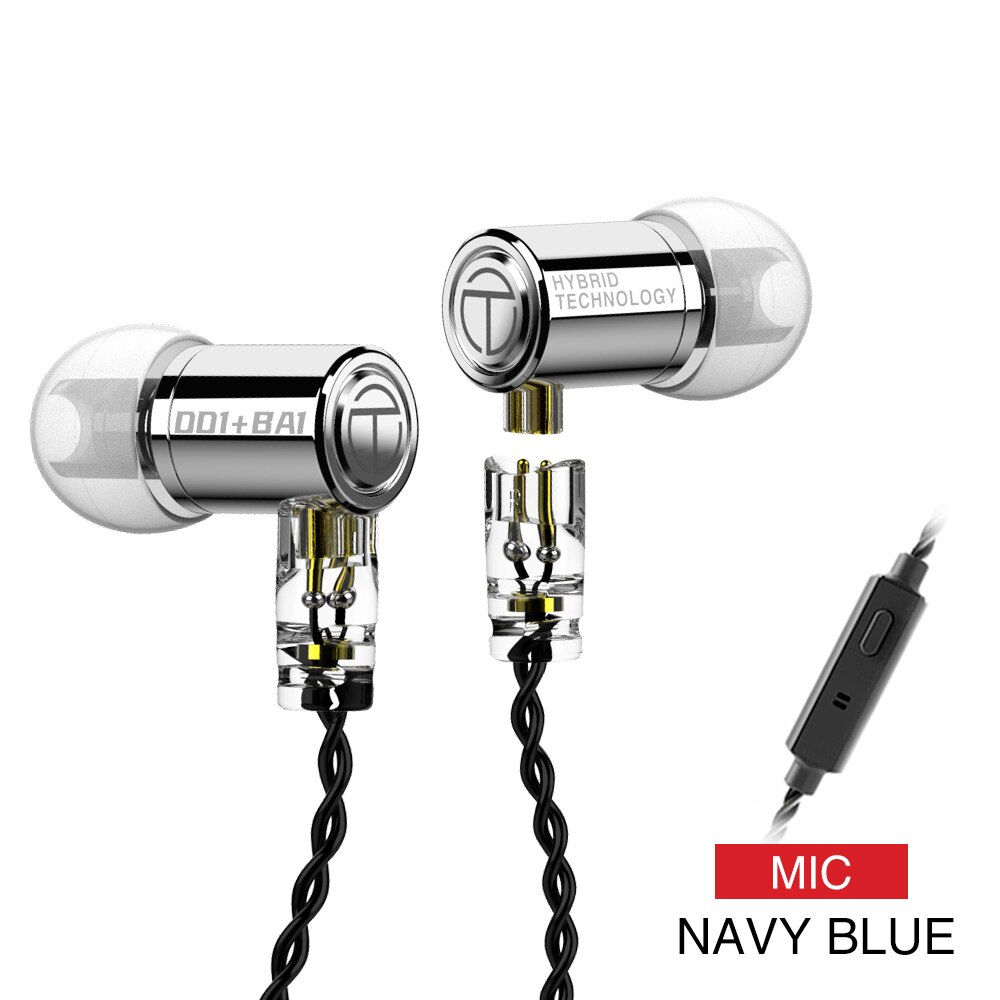 AK TRN M10 1BA+1DD Metal Hybrid In Ear Monitor Earphone HIFI Sport Earphone Earplug Headset Headplug v90/v80/VX with QDC 3.5mm: Silver with mic