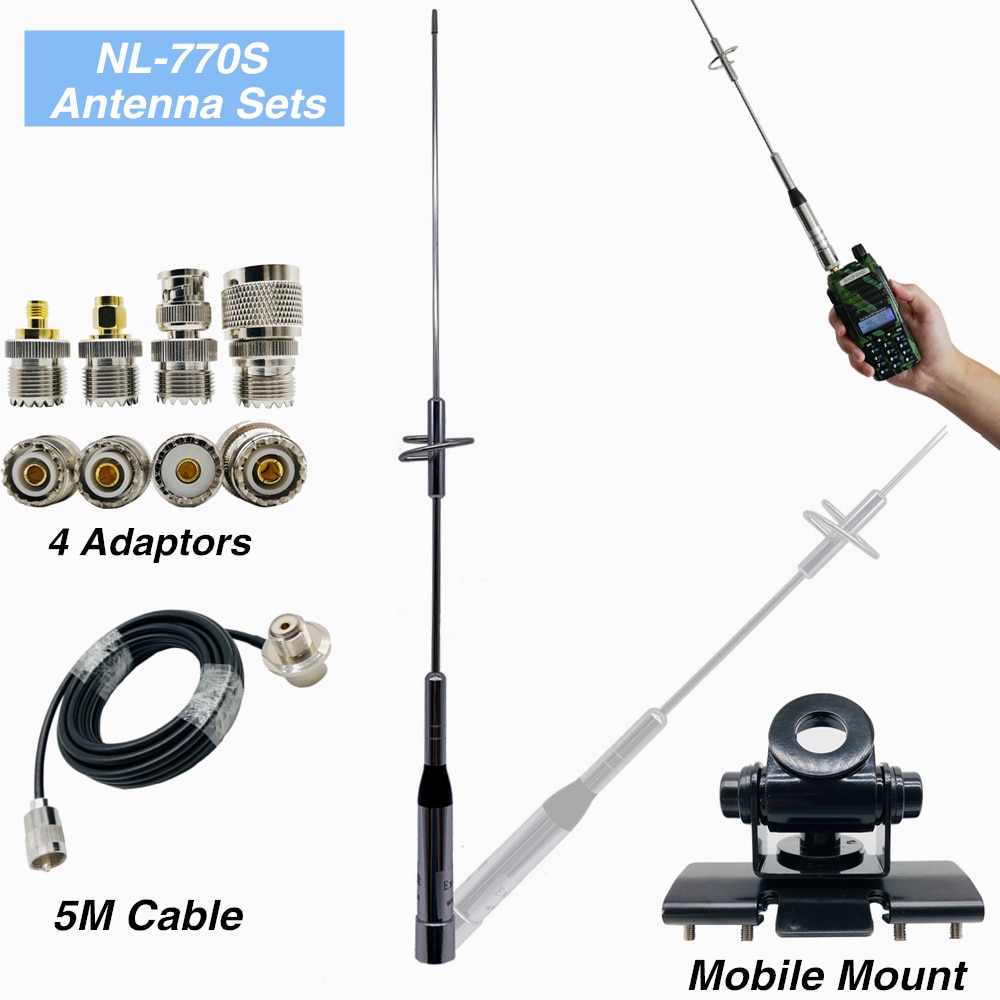 1 set Nagoya NL-770S Walkie Talkie Antenna + 5M Coaxial Cable + Four Fine Copper Connector Adapter + Stainless Steel Clip Mount