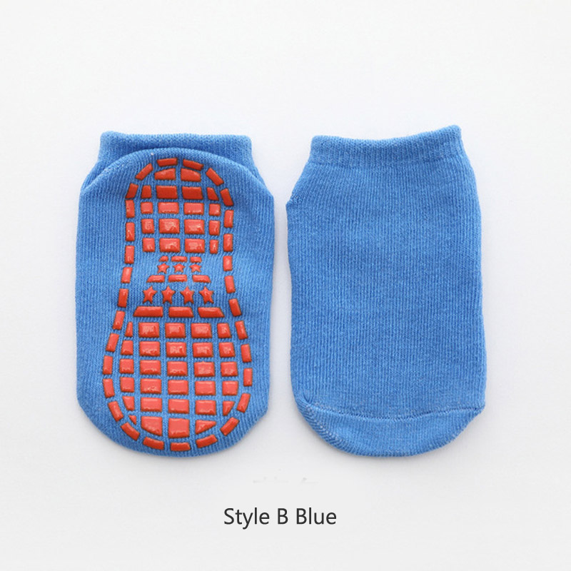 Kids Anti-Slip Sock Boy Girl Trampoline Sock Blue Black Cotton Short Socks Breathable Elasticity Sport Child Outside Foot Wear: Style B Blue / 5-10T