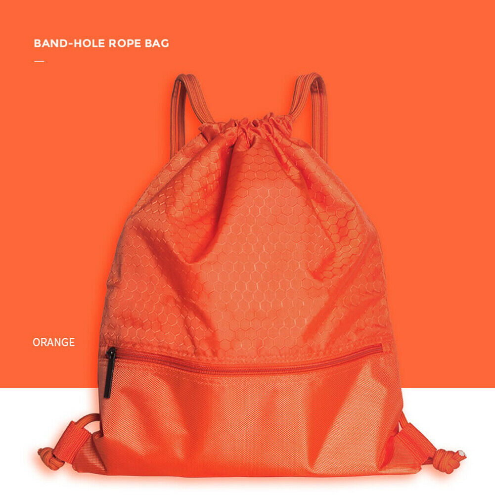 String Koord Rugzak Cinch Pack Bag Gym Tote School Sport Zak Reizen: Oranje