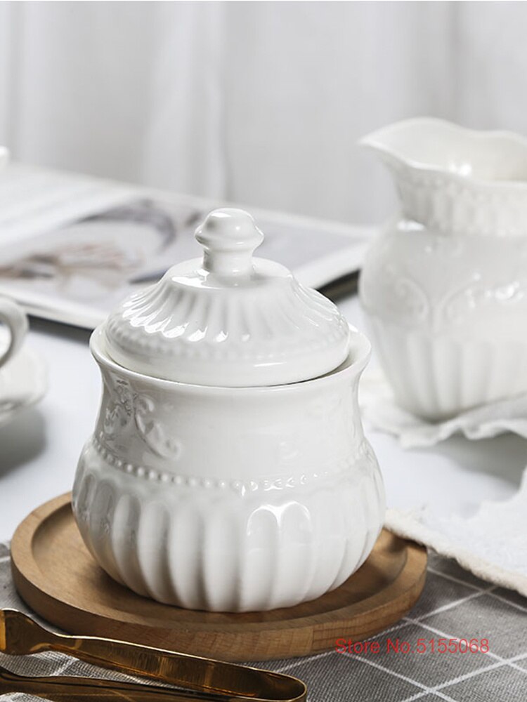 Juego de ollas de cerámica para aliviar el azúcar y crema, tazón Rococo, especias, jarra de leche, tazas de salsa, arte barroco inglés
